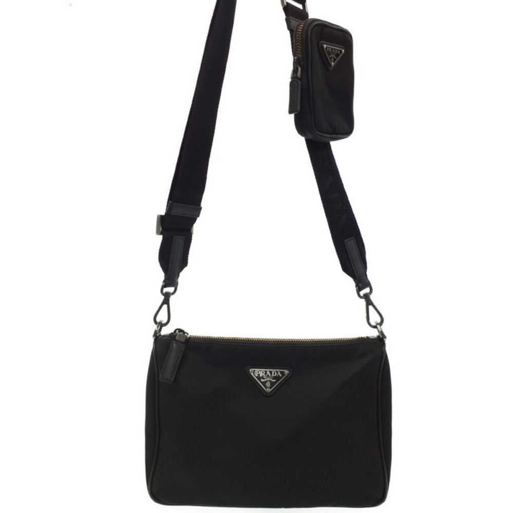 Prada ReNylon shoulder bag matching detachable pouch Black